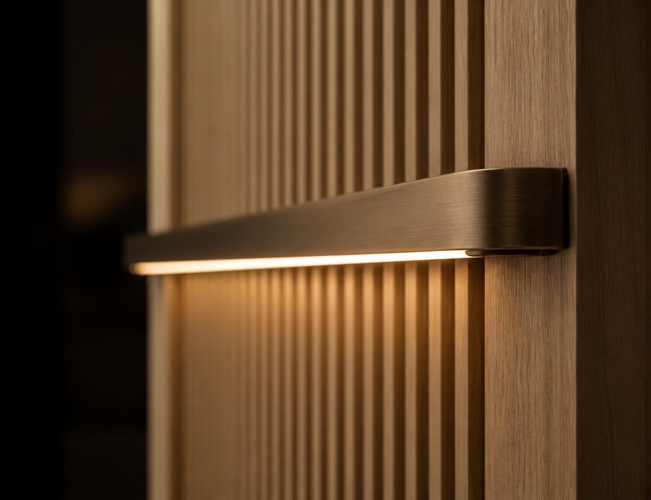 Puxador em bronze escovado com iluminação integrada